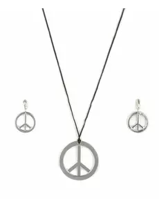 Plastikowy srebrny naszyjnik i kolczyki hippie dla dorosłych
