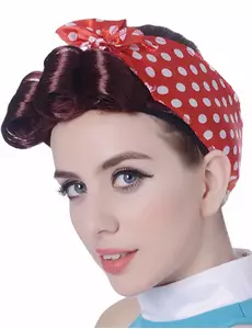 Retro brązowa peruka z chustą dla kobiet