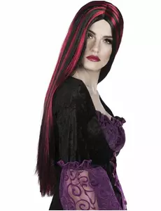 Długa czerwono-czarna peruka na Halloween dla kobiet