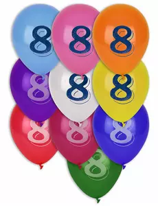 8 Cyfra 8 wielokolorowe balony 30 cm