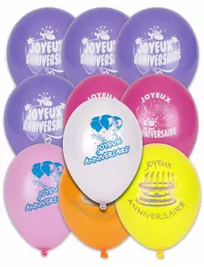 10 wielokolorowych balonów "Happy Birthday", 30 cm