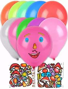 10 Balonów wielokolorowe naklejki na twarz 30 cm