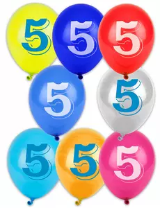 8 kolorowych balonów cyfra 5 30 cm