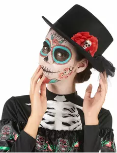 Dia de los muertos Top Hat z czaszką w kolorze czarnym i czerwonym