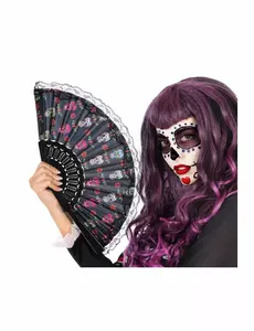 Dia de los muertos koronkowy wachlarz