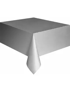 Obrus plastikowy prostokątny w kolorze srebrnym, 137 x 274 cm