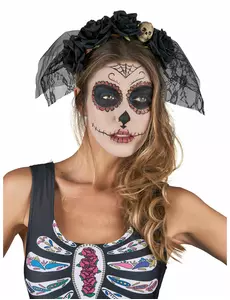 Dia De Los Muertos czarna koronkowa opaska na głowę