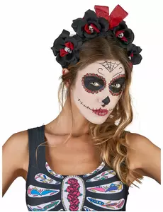 Dia De Los Muertos dla dorosłych czarno-czerwona opaska w kwiaty