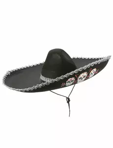 Dorosły Dia de Los Muertos Black Sombrero Silver Finish