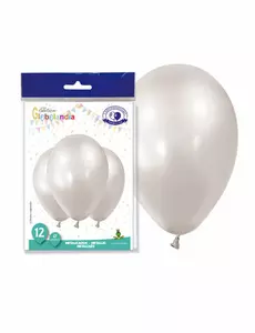 12 perłowo-białych metalicznych balonów 28 cm