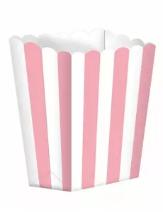 5 różowo-białych kartonowych pudełek na popcorn 6.3 x 13.5 cm