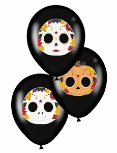 6 czarnych lateksowych balonów Dia de los Muertos 28 cm