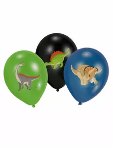6 dużych balonów lateksowych Dinozaury czarny, zielony i niebieski 27,5 cm