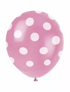 6 różowych balonów lateksowych w białe kropki 30 cm