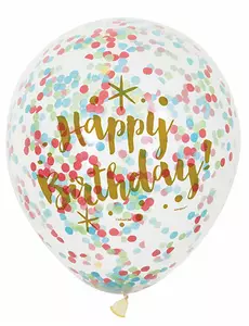 6 balonów lateksowych Happy Birthday wielokolorowe konfetti 30 cm