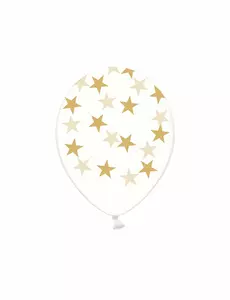 6 przezroczystych balonów lateksowych z gwiazdą złota 30 cm