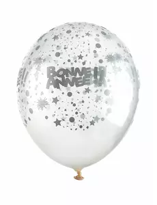 6 przezroczystych balonów lateksowych Szczęśliwego Nowego Roku Srebrny 30cm
