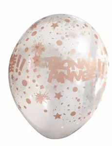 6 przezroczystych balonów szczęśliwego nowego roku różowe złoto 30 cm