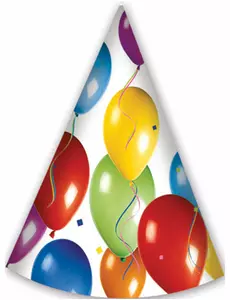 6 czapeczek imprezowych z motywem latających balonów