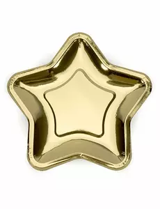 6 Małe złote metaliczne talerzyki w gwiazdki 18 cm