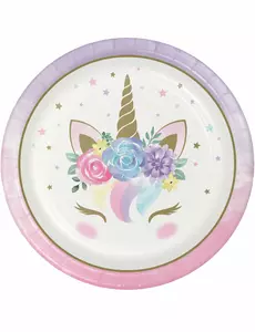 8 białych wróżek jednorożca papierowych talerzy 23cm
