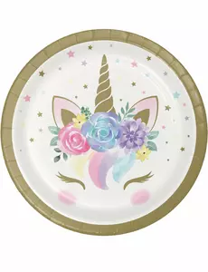 8 Małych białych bajkowych talerzy jednorożca 18 cm