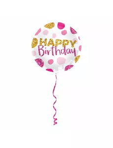 Balon foliowy z okazji urodzin różowy i złoty 45cm