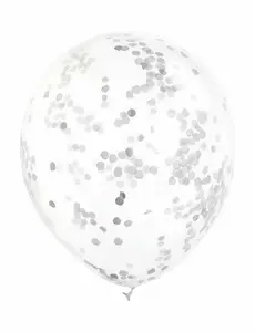 6 przezroczystych balonów lateksowych ze srebrnym konfetti 30cm