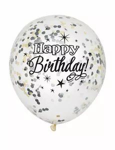 6 szczęśliwych urodzin srebrny i złoty konfetti lateksowe balony 30cm