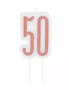 Świeca na 50 urodziny na szpikulcu różowy brokat 7 cm