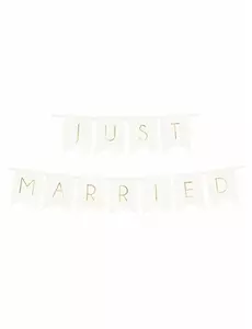Girlanda z tektury "Just Married" w bieli i złocie 15 x 155 cm