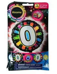 Illooms® Wielokolorowy Balon Foliowy LED Numer 0 50cm