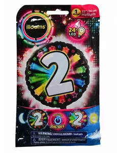 Illooms® wielokolorowy foliowy balon LED cyfra 2 50 cm