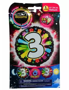 Illooms® wielokolorowy foliowy balon LED cyfra 3 50 cm