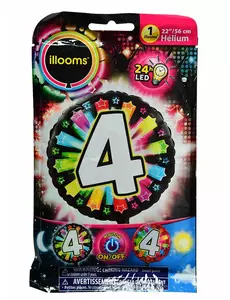 Aluminiowy wielokolorowy balon LED cyfra 4 Illooms® 50 cm