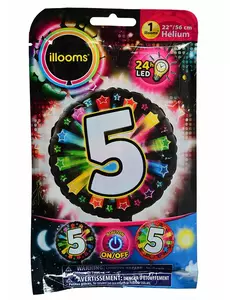 Aluminiowy balon z cyfrą 5, wielokolorowy LED Illooms® 50 cm