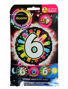 Illooms® Wielokolorowy Balon Foliowy LED Numer 6 50cm