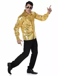 Męska złota cekinowa koszula disco, Rozmiar: Medium