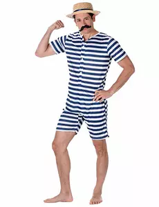 Kostium kąpielowy retro w niebiesko-białe paski męski, Rozmiar: Small
