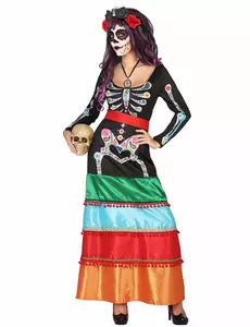 Kolorowy meksykański długi kostium damski Dia de los muertos, Rozmiar: XS/S