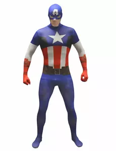 Klasyczny strój Morphsuit dla dorosłych Captain America, Rozmiar: Large (maksymalnie 180 cm)