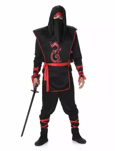 Czarno-czerwony kostium ninja dla mężczyzn, Rozmiar: Medium