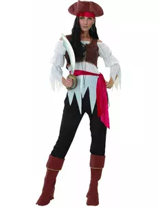 Brązowo-biały kostium pirata dla kobiet, Rozmiar: Small