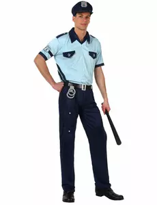 Męskie niebieskie spodnie do kostiumu policjanta, Rozmiar: X-Small/Small