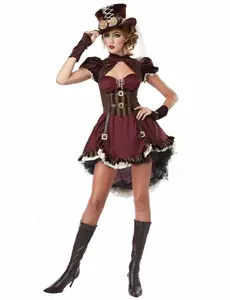 Luksusowy kostium steampunkowy w kolorze bordowym dla kobiet, Rozmiar: Small (38/40)