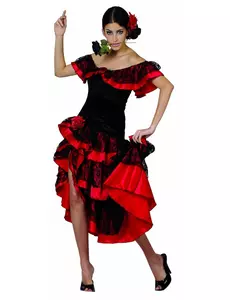 Czerwony i czarny kostium tancerki flamenco dla kobiet, Rozmiar: Small