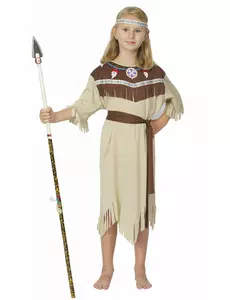 Beżowy kostium Indianki z frędzlami dla dziewczynki, Rozmiar: 4-6 lat (110-120 cm)