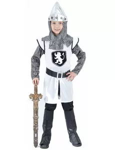 Kostium średniowiecznego rycerza krzyżowca dla chłopca, Rozmiar: 4-6 lat (110-120 cm)