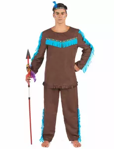 Brązowy i niebieski kostium Indianina dla mężczyzn, Rozmiar: Medium