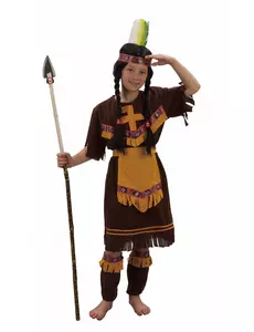 Brązowo-żółty kostium indiański dla dziewczynek, Rozmiar: 7-9 lat(120-130 cm)